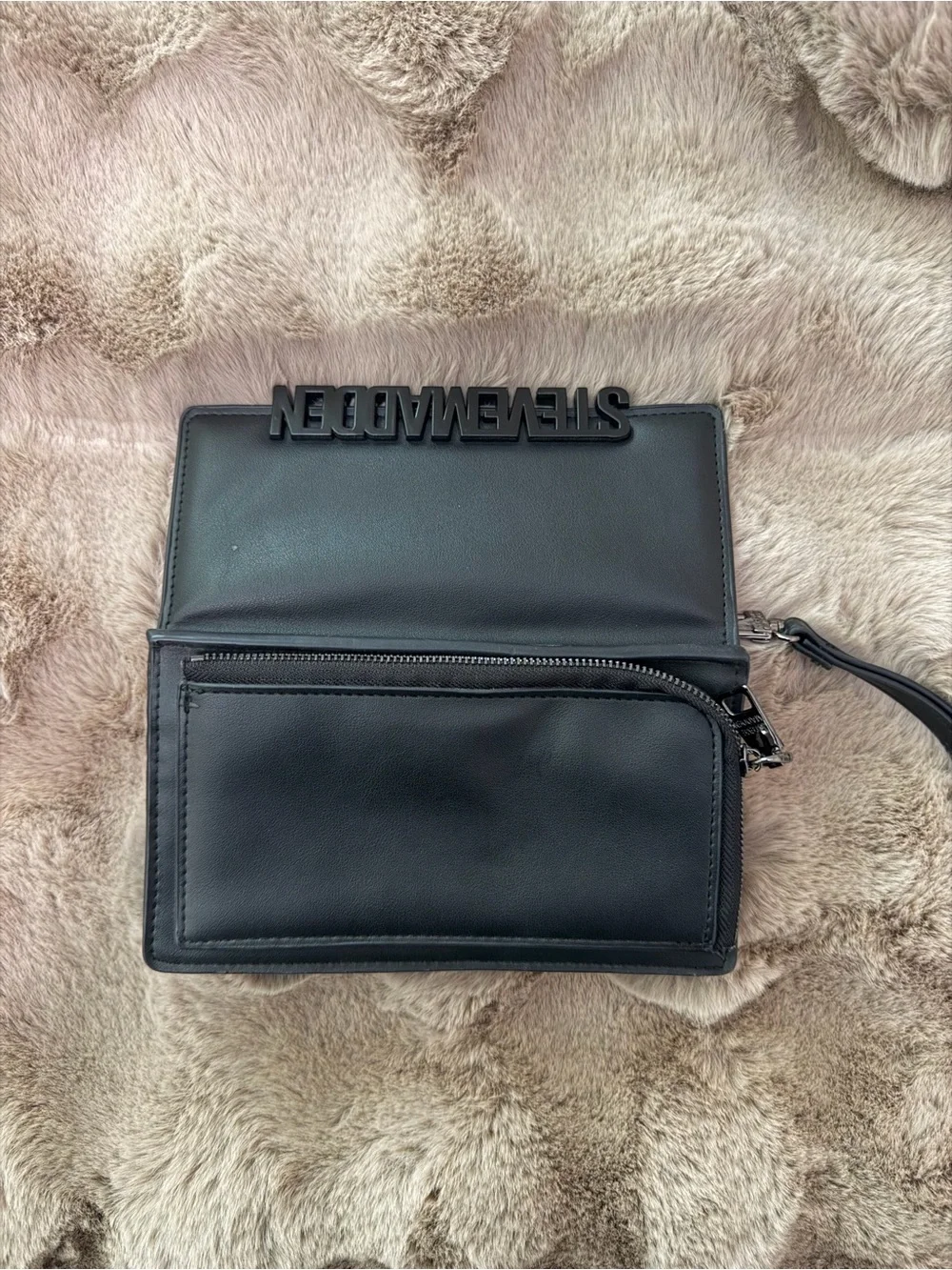 Steve Madden Black Leather Logo Wristlet